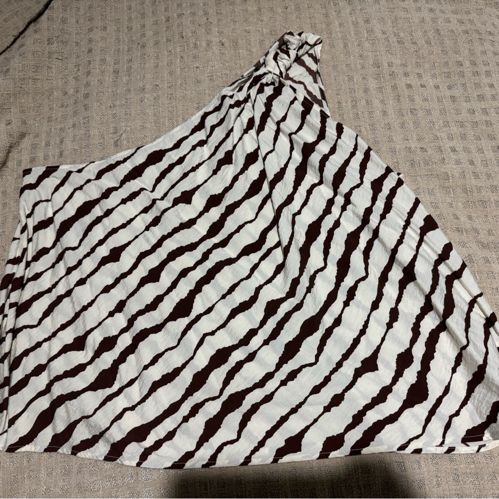 Brown and White Striped One-Shoulder Top